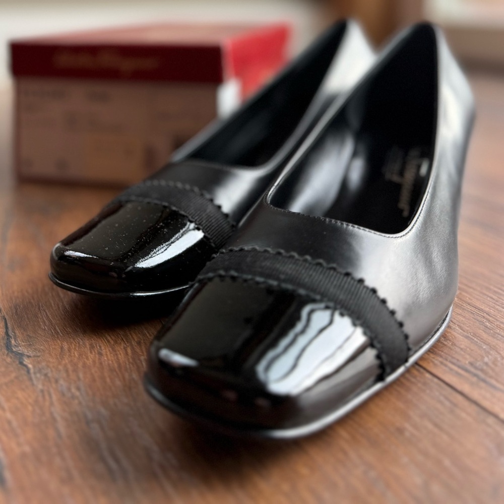 Salvatore Ferragamo Black Patent Leather Flats